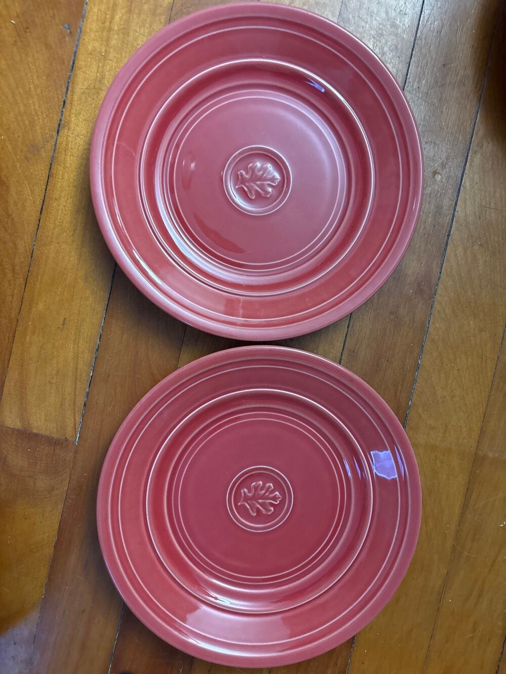 Vintage Dansk Craftmark Poppy red ceramic PLATE W/embossed leaf center medallion